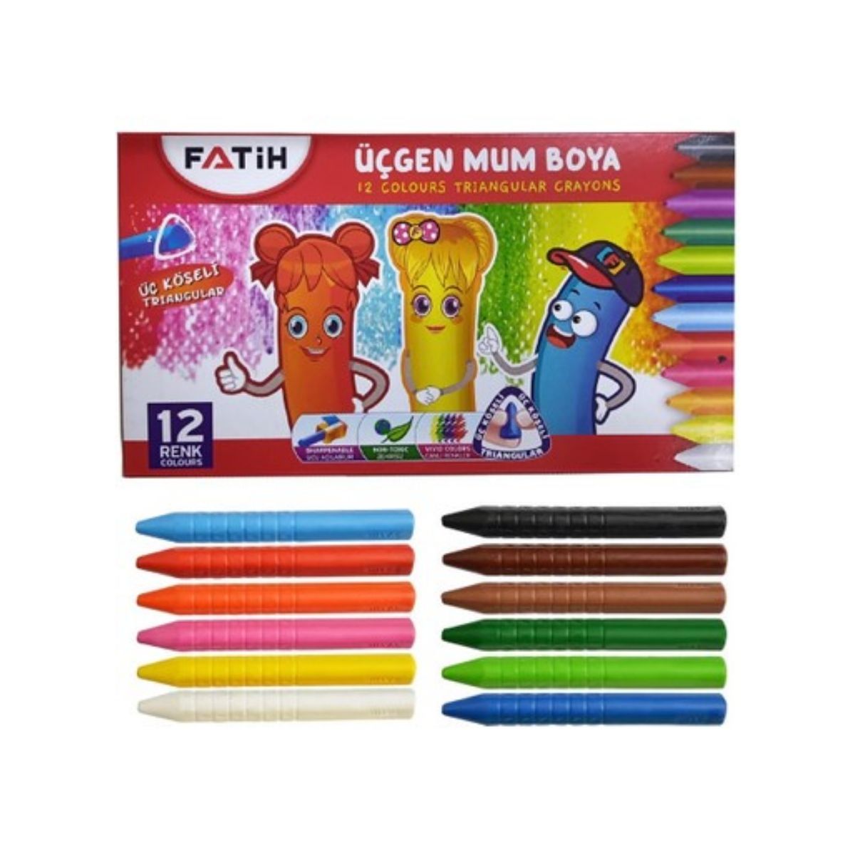12 Renk Üçgen Jumbo Mum Boya