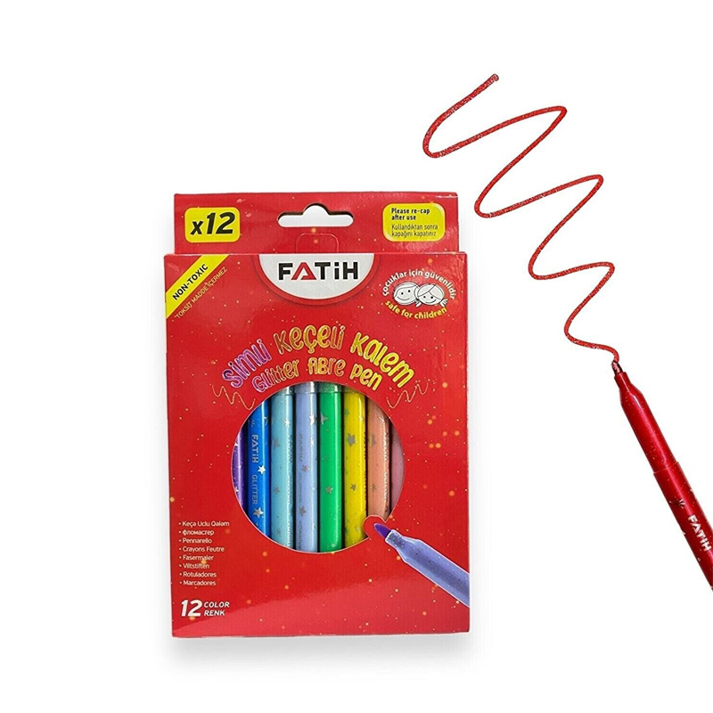 12 Renk Simli Keçeli Kalem