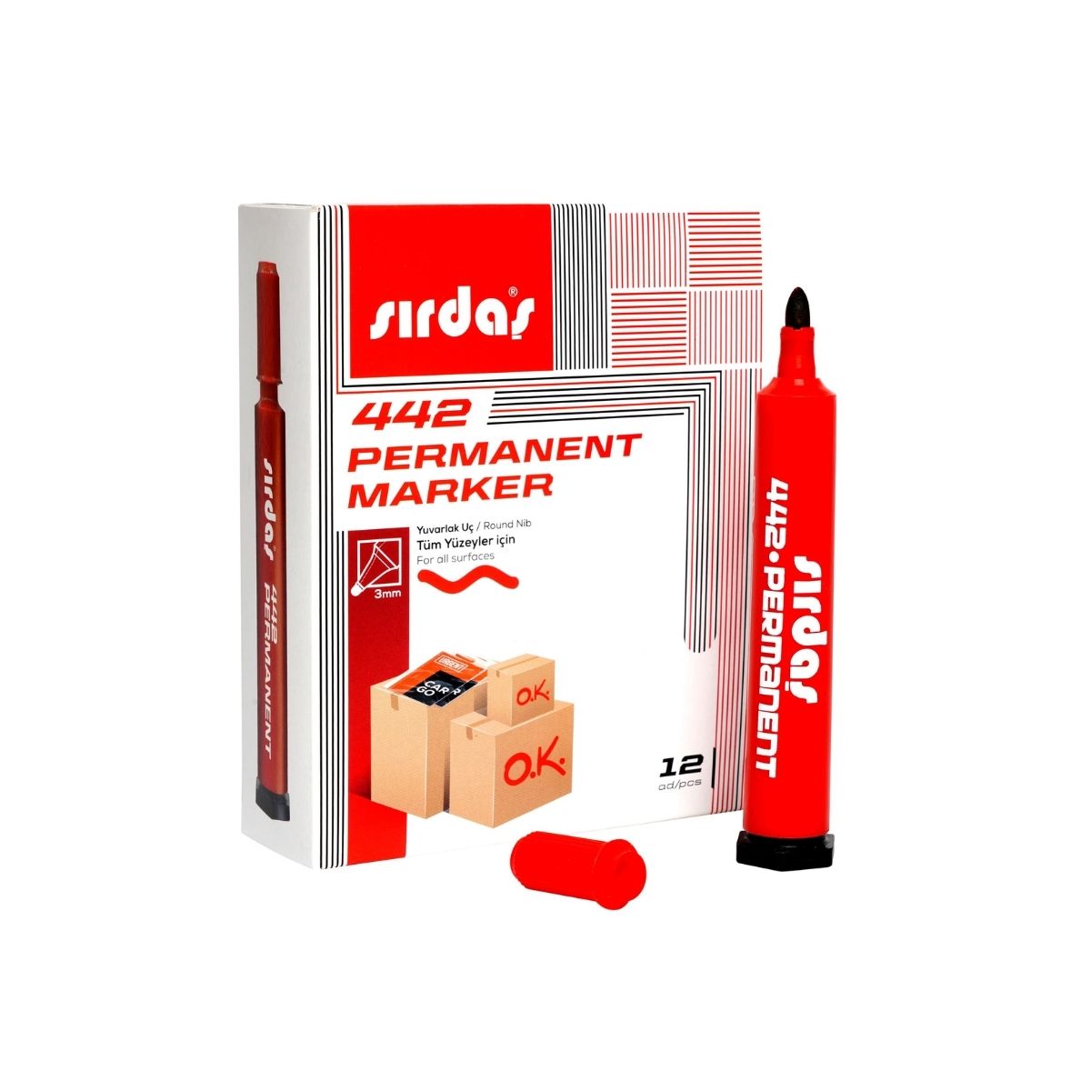 Yuvarlak Uç Marker Koli Kalemi Kırmızı