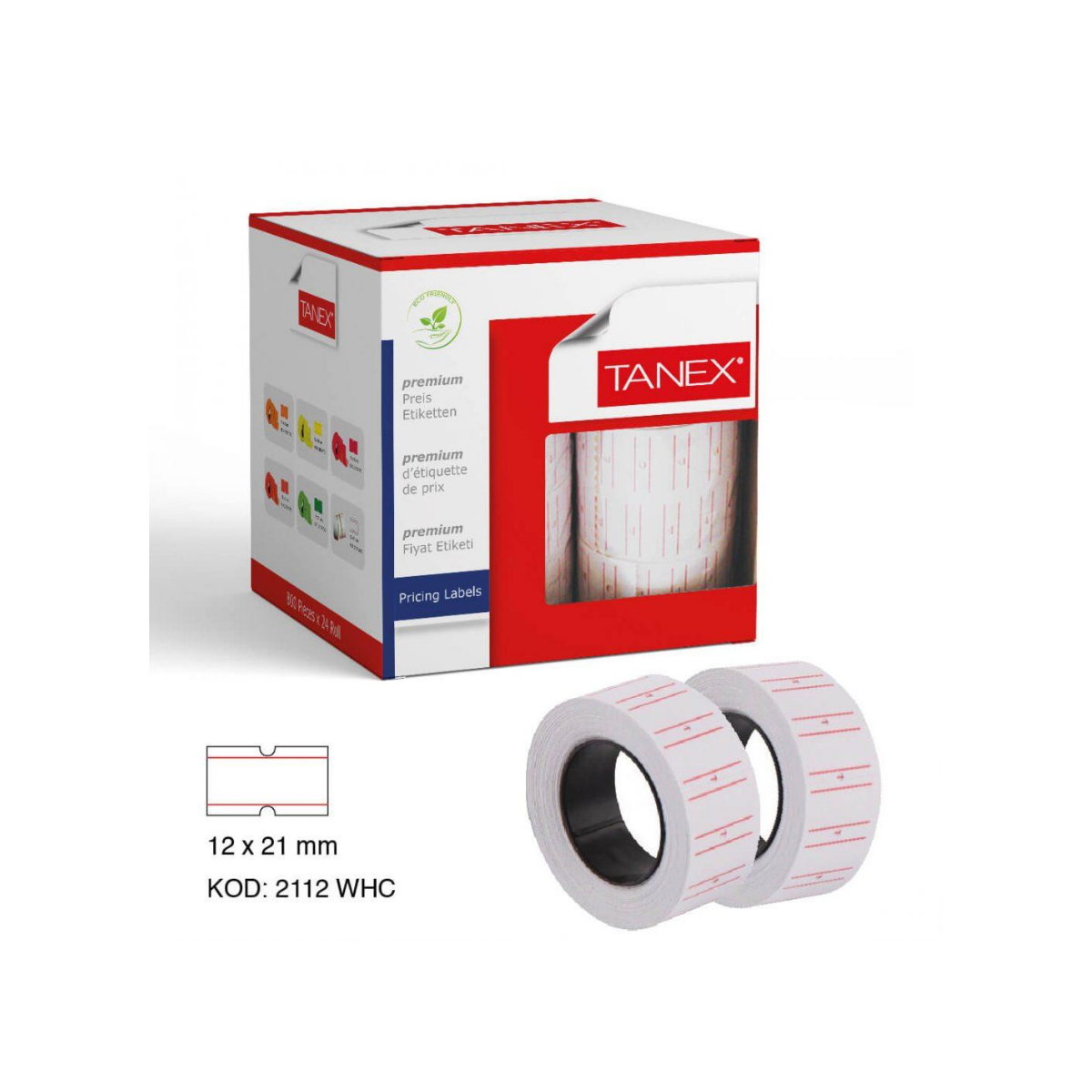 TANEX 12X21 MM Çizgili Beyaz Fiyat Etiketi